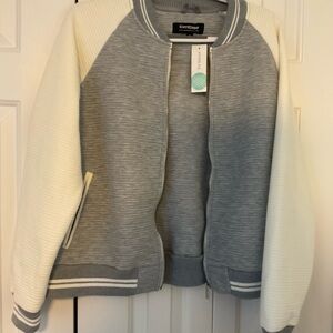 New Sz XL Gray and Cream Varsity Jacket Coffeshop